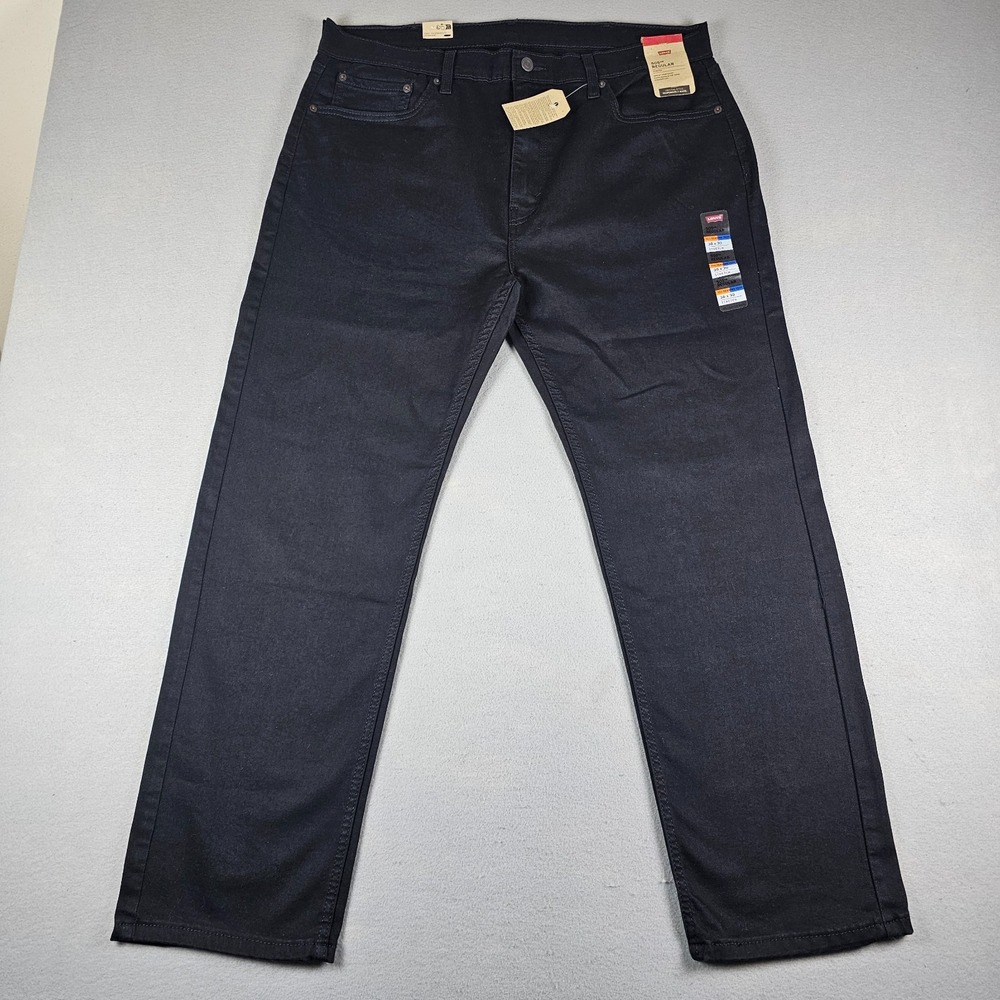 Levis 505 Regular Jeans Mens 38x30 Black Denim Stretch Straight Leg NWT